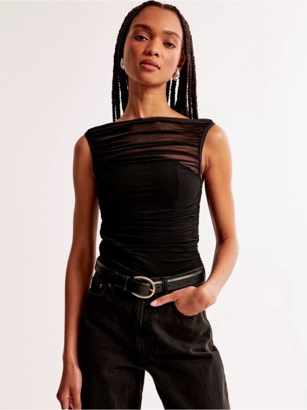 Abercrombie & Fitch Black Sheer-Yoke Sleeveless Bodysuit